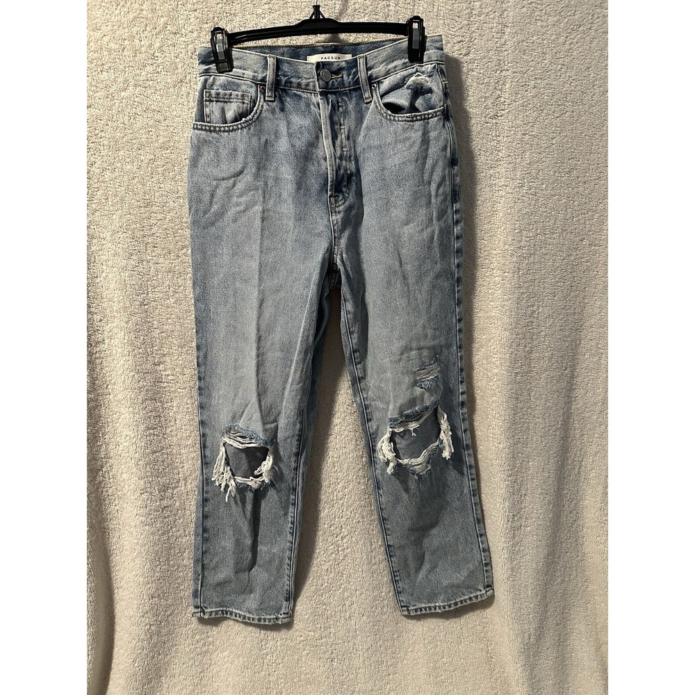 PacSun L.A. Women's Terra Blue High Rise Straight Distressed Jeans Size 26 New